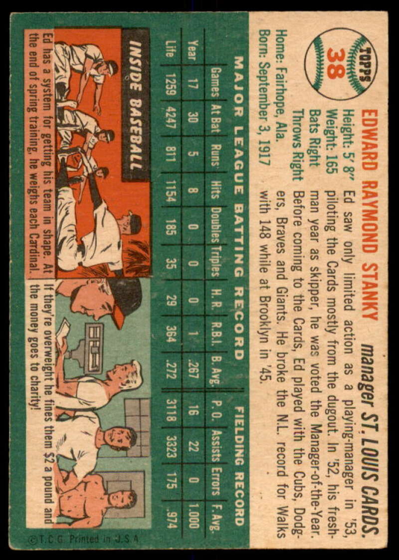 Eddie Stanky MG Card 1954 Topps #38  Image 2