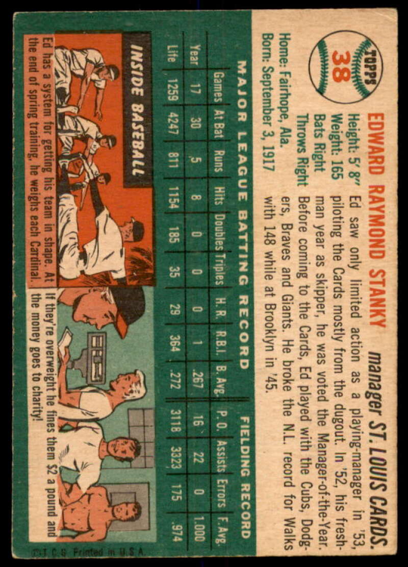 Eddie Stanky MG Card 1954 Topps #38  Image 2