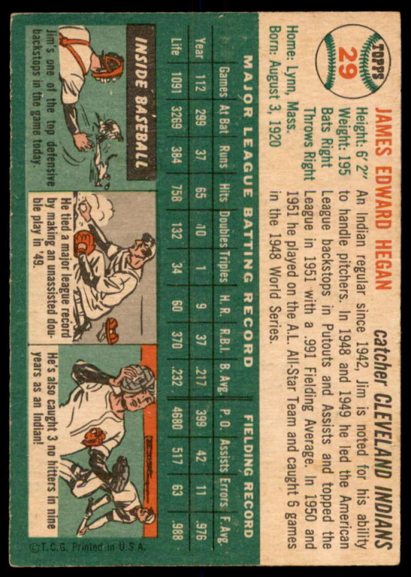 Jim Hegan Card 1954 Topps #29  Image 2