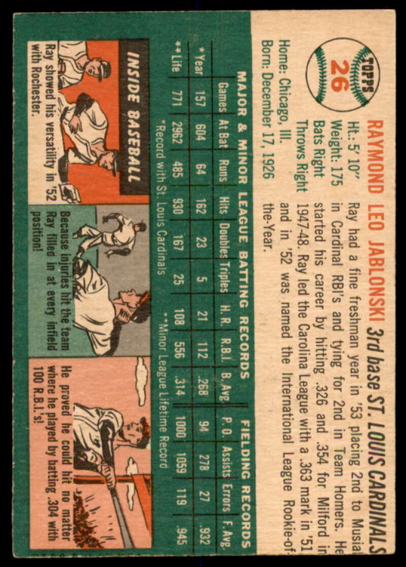 Ray Jablonski Card 1954 Topps #26  Image 2