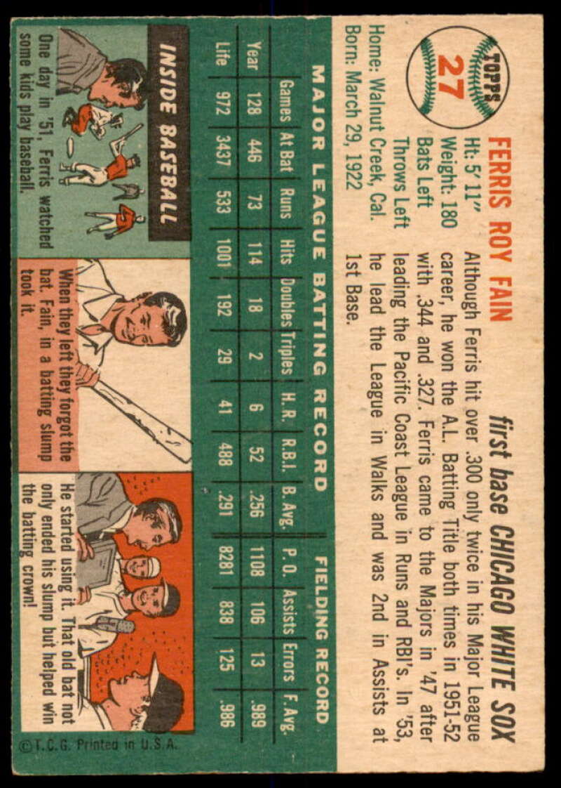 Ferris Fain Card 1954 Topps #27  Image 2