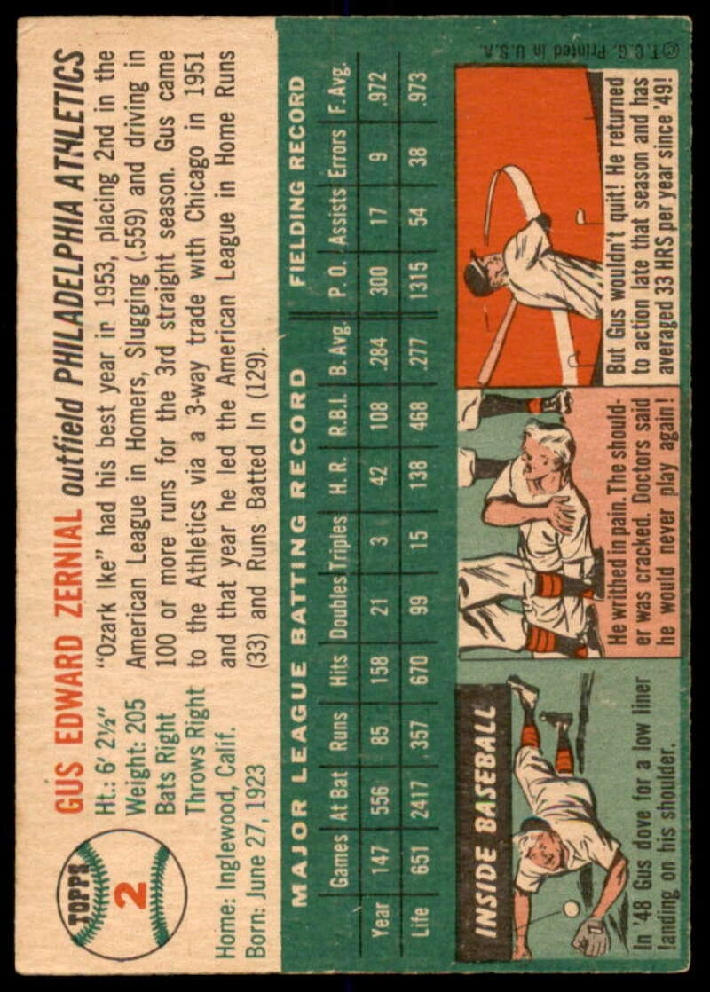 Gus Zernial Card 1954 Topps #2  Image 2