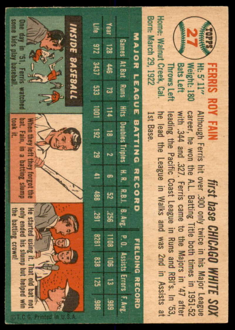 Ferris Fain Card 1954 Topps #27  Image 2