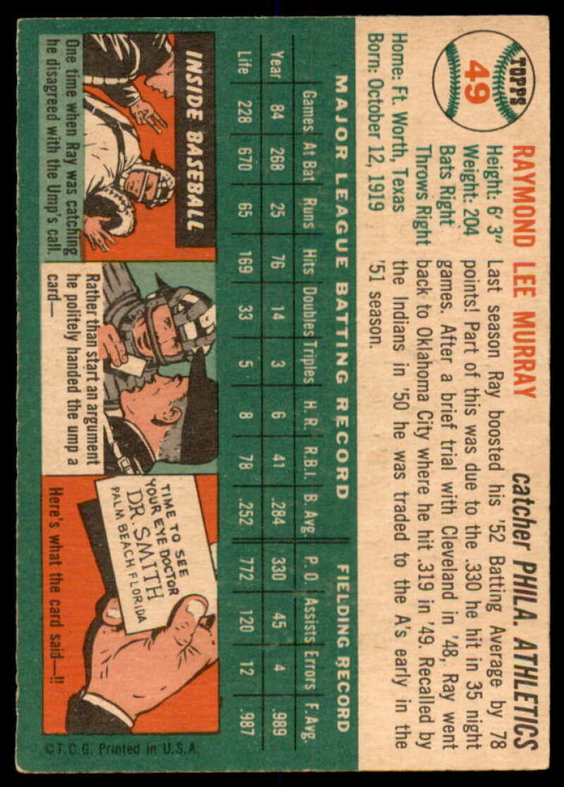 Ray Murray Card 1954 Topps #49  Image 2