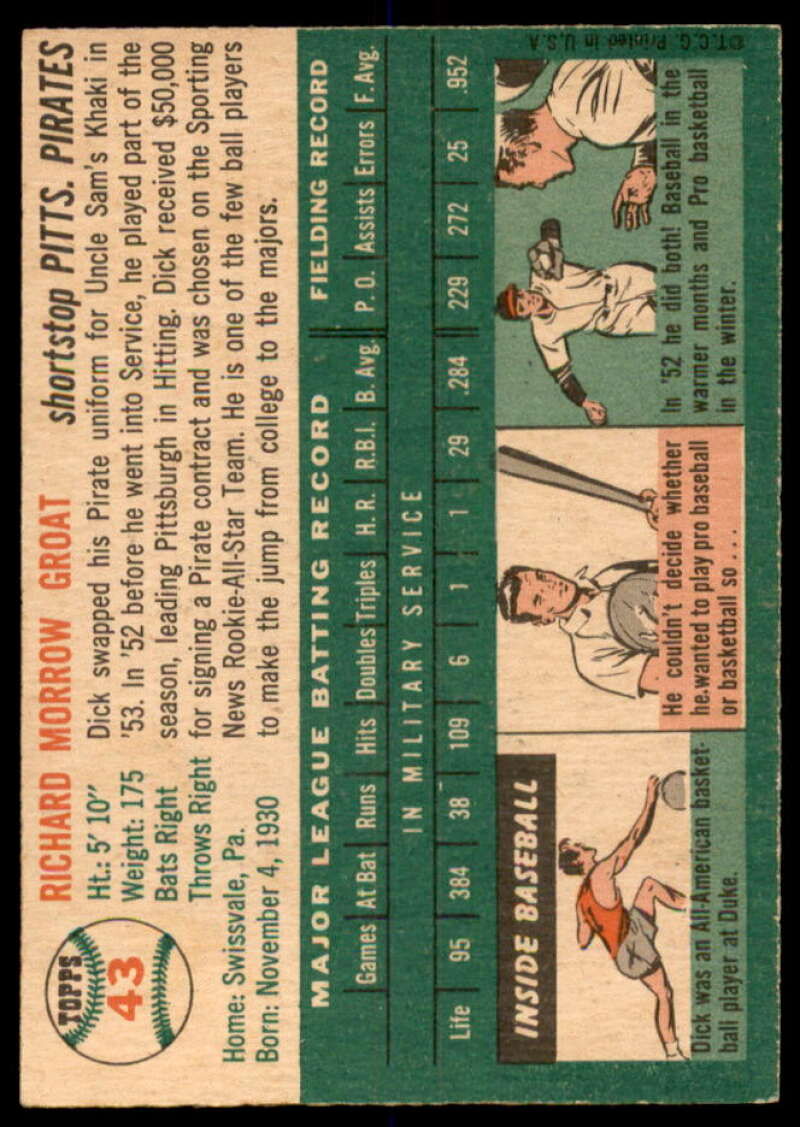 Dick Groat Card 1954 Topps #43  Image 2