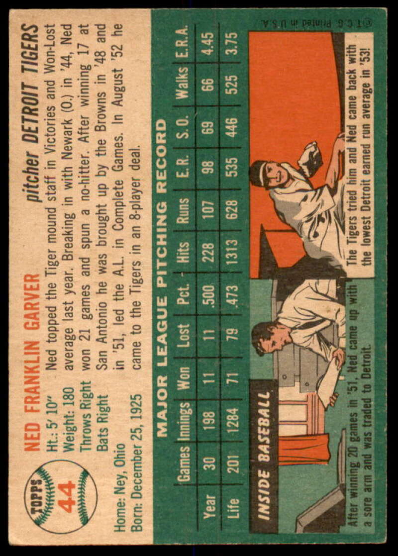 Ned Garver Card 1954 Topps #44  Image 2