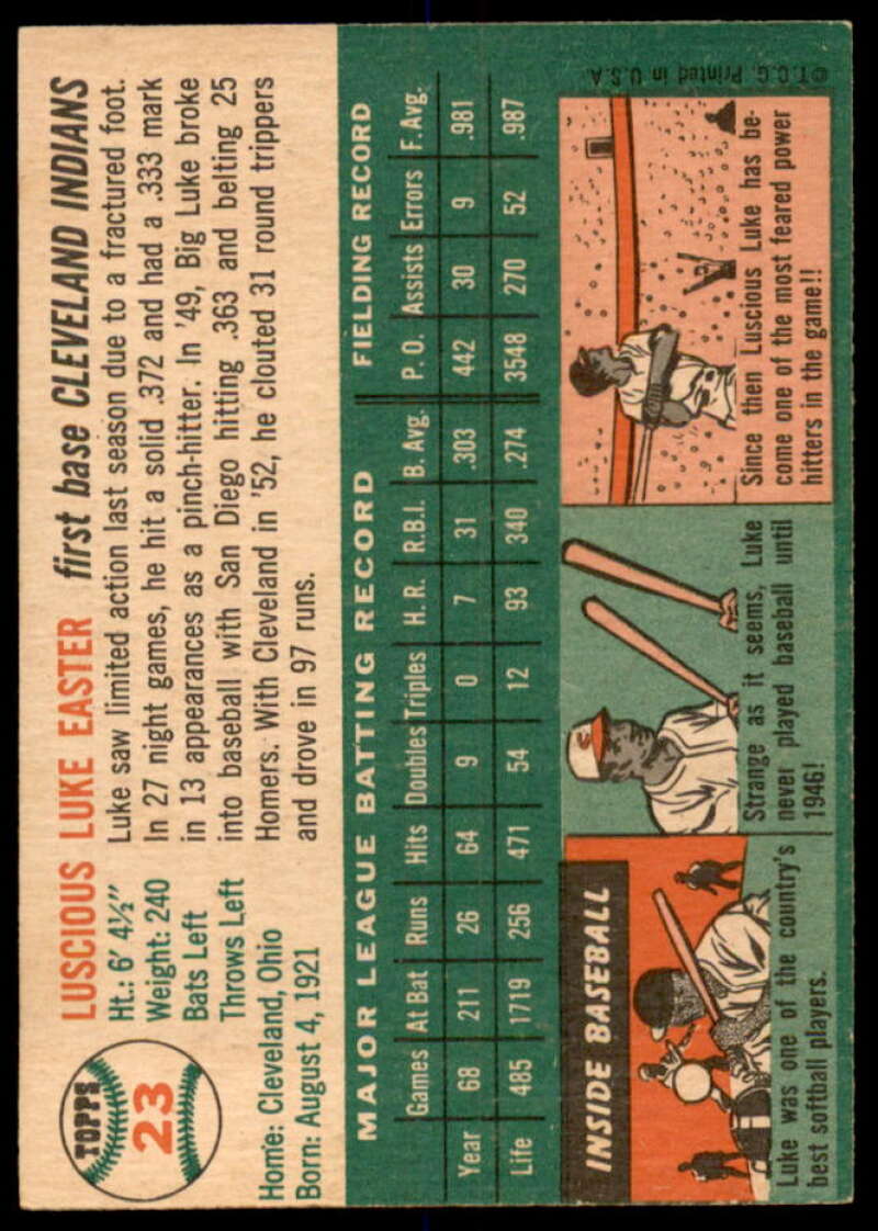 Luke Easter Card 1954 Topps #23  Image 2