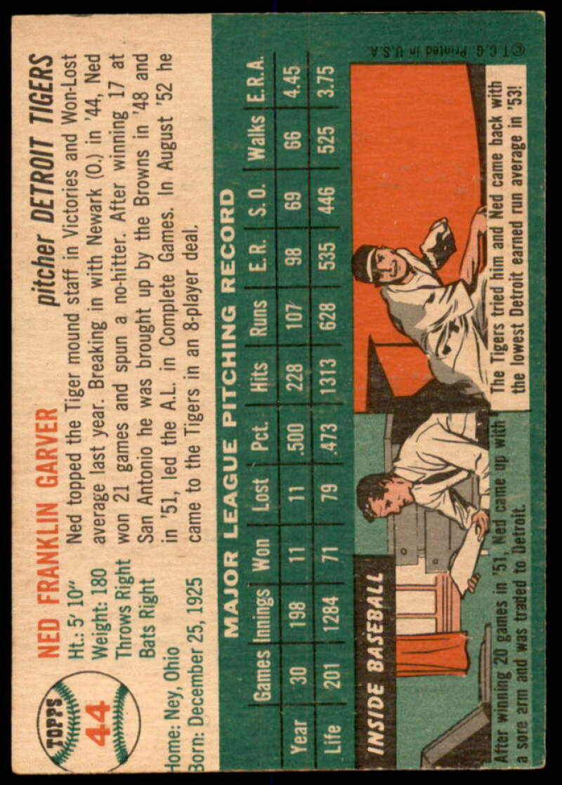 Ned Garver Card 1954 Topps #44  Image 2