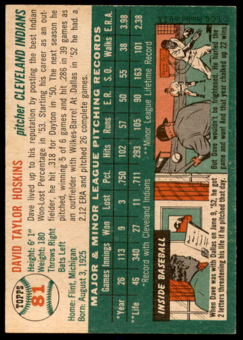 Dave Hoskins Rookie Card 1954 Topps #81  Image 2