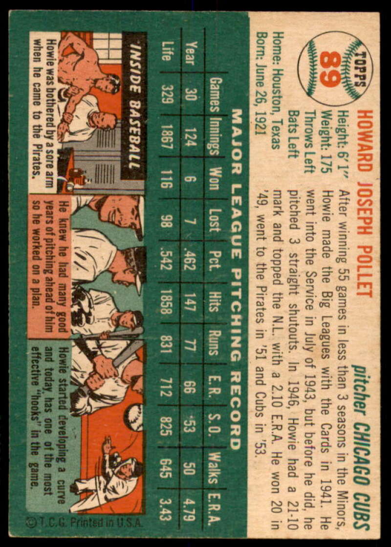 Howie Pollet Card 1954 Topps #89  Image 2