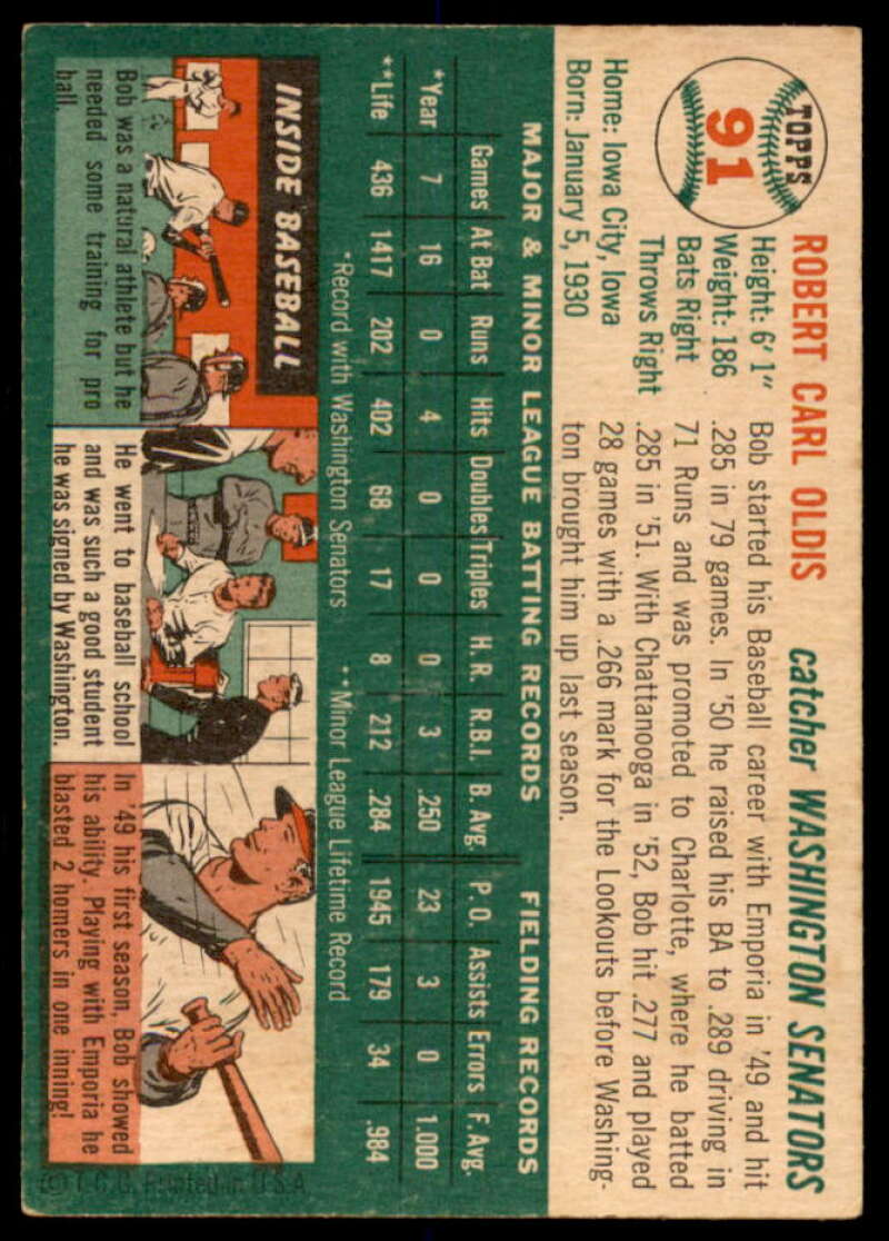 Bob Oldis Card 1954 Topps #91  Image 2