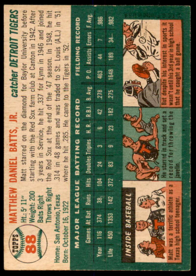 Matt Batts Card 1954 Topps #88  Image 2