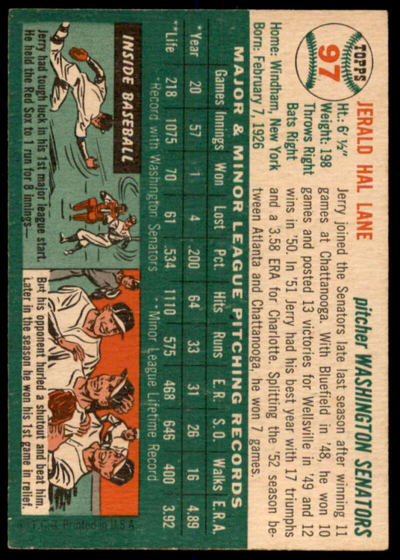 Jerry Lane Rookie Card 1954 Topps #97  Image 2