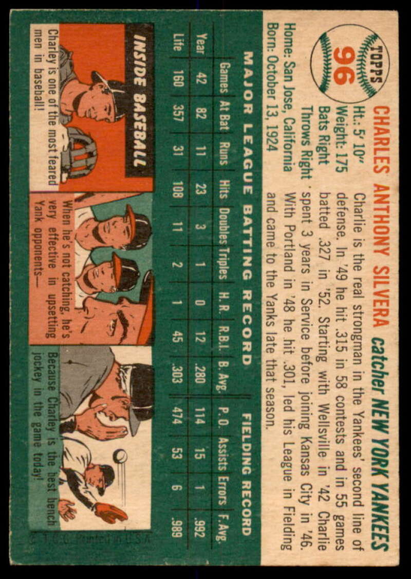 Charlie Silvera Card 1954 Topps #96  Image 2