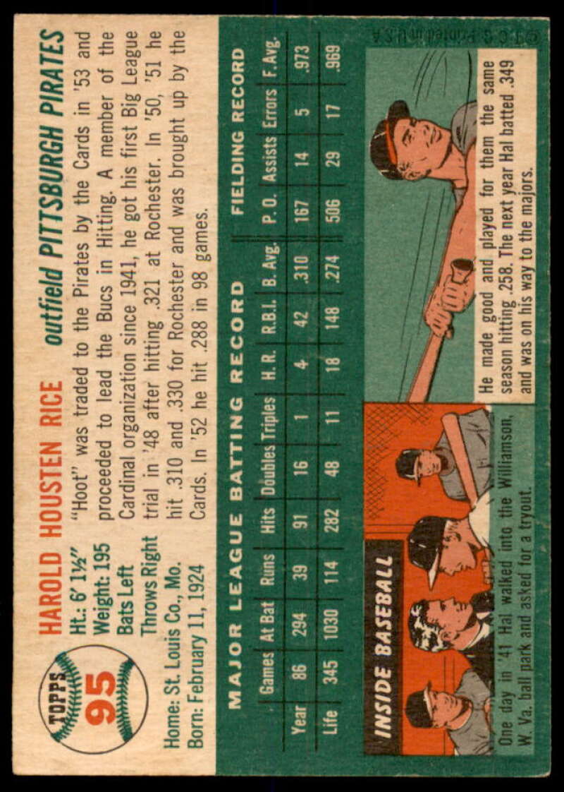 Hal Rice Card 1954 Topps #95  Image 2