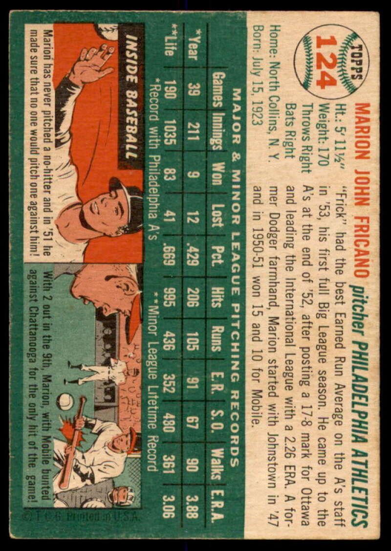 Marion Fricano Card 1954 Topps #124  Image 2