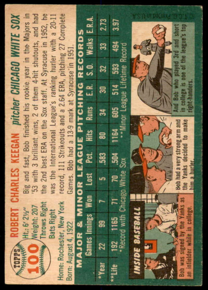 Bob Keegan Card 1954 Topps #100  Image 2