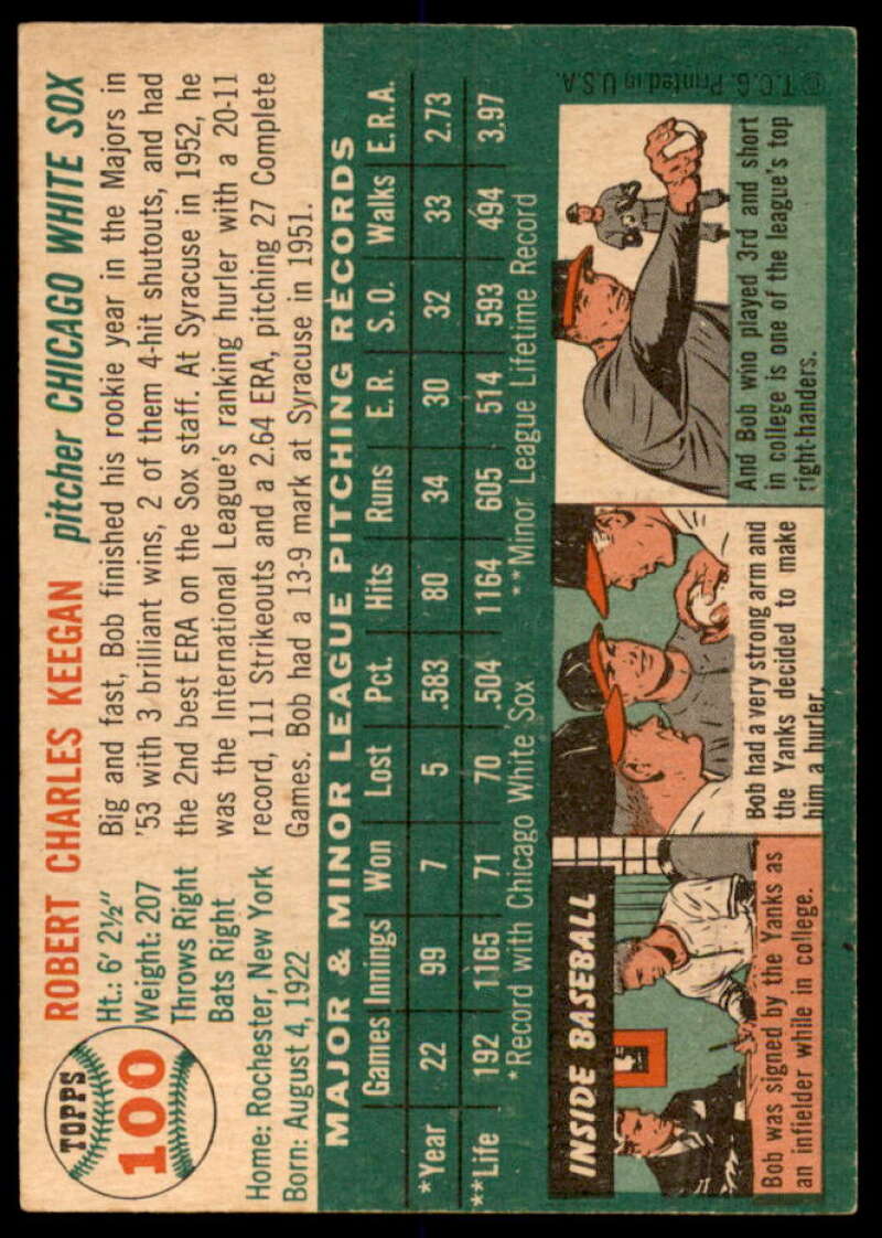 Bob Keegan Card 1954 Topps #100  Image 2