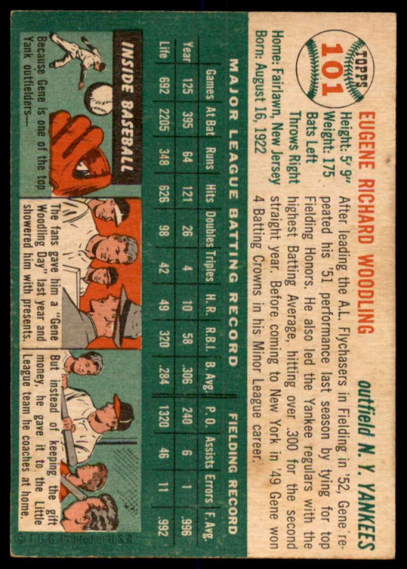 Gene Woodling Card 1954 Topps #101  Image 2
