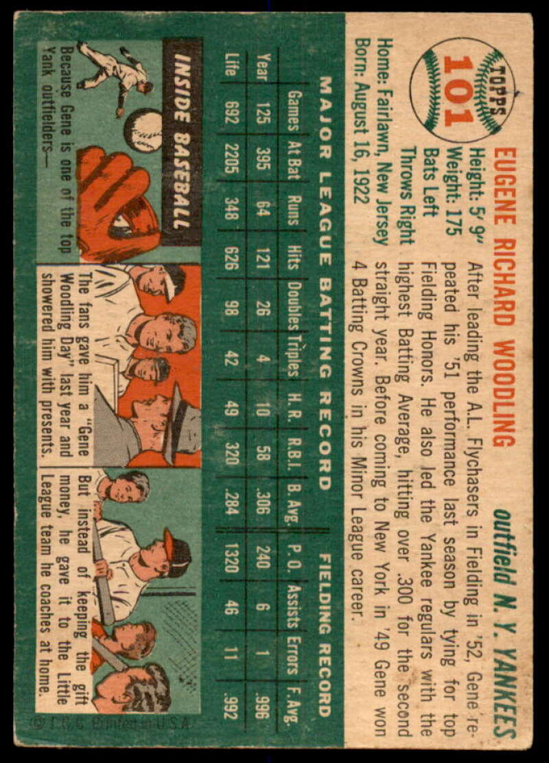 Gene Woodling Card 1954 Topps #101  Image 2