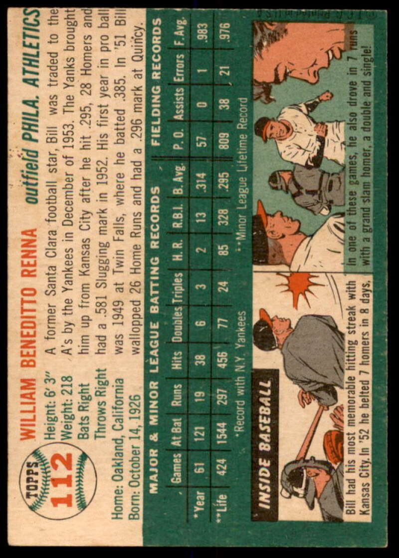 Bill Renna Rookie Card 1954 Topps #112  Image 2