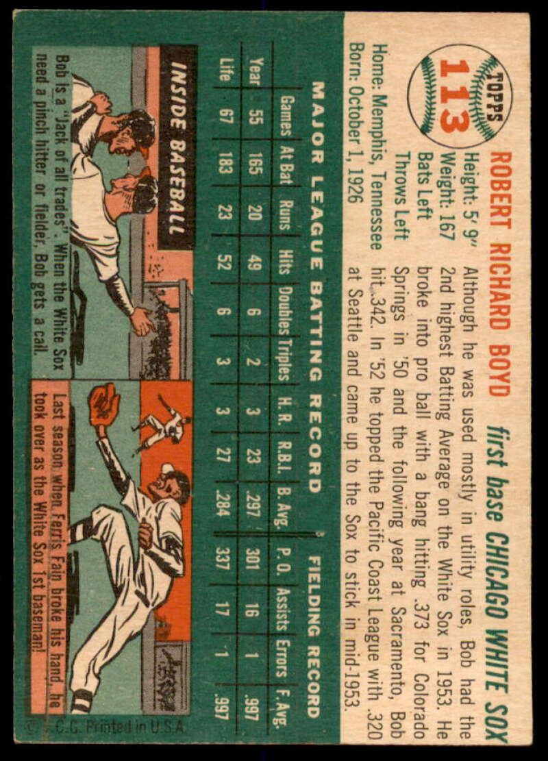 Bob Boyd Card 1954 Topps #113  Image 2