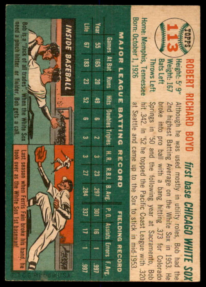 Bob Boyd Card 1954 Topps #113  Image 2