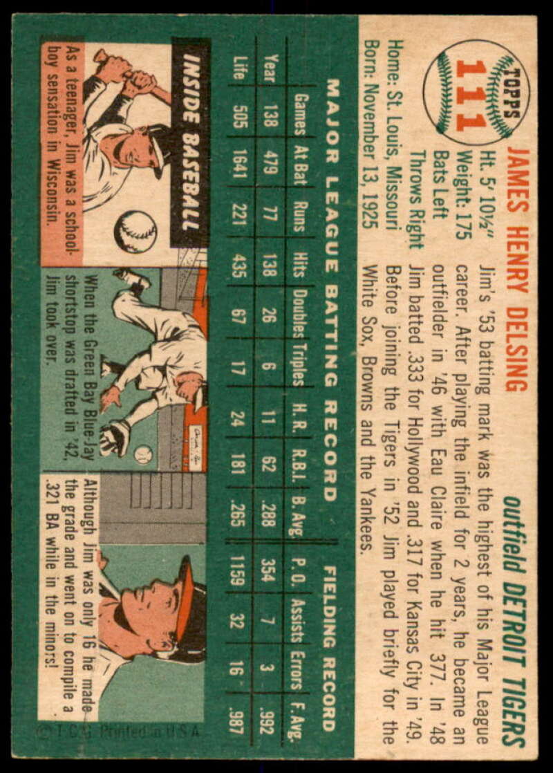 Jim Delsing Card 1954 Topps #111  Image 2