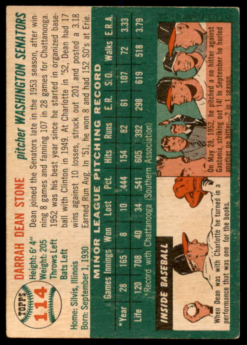 Dean Stone Rookie Card 1954 Topps #114  Image 2