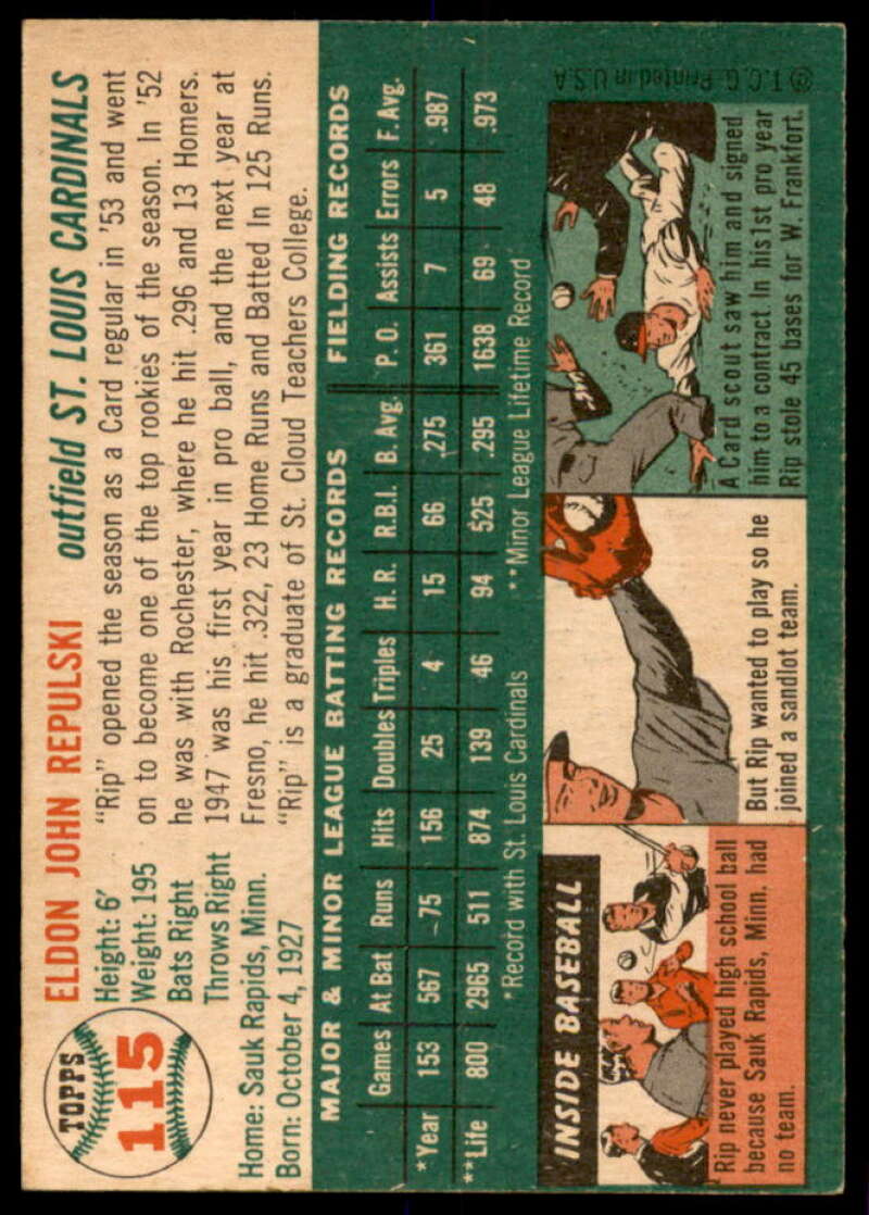 Rip Repulski Card 1954 Topps #115  Image 2