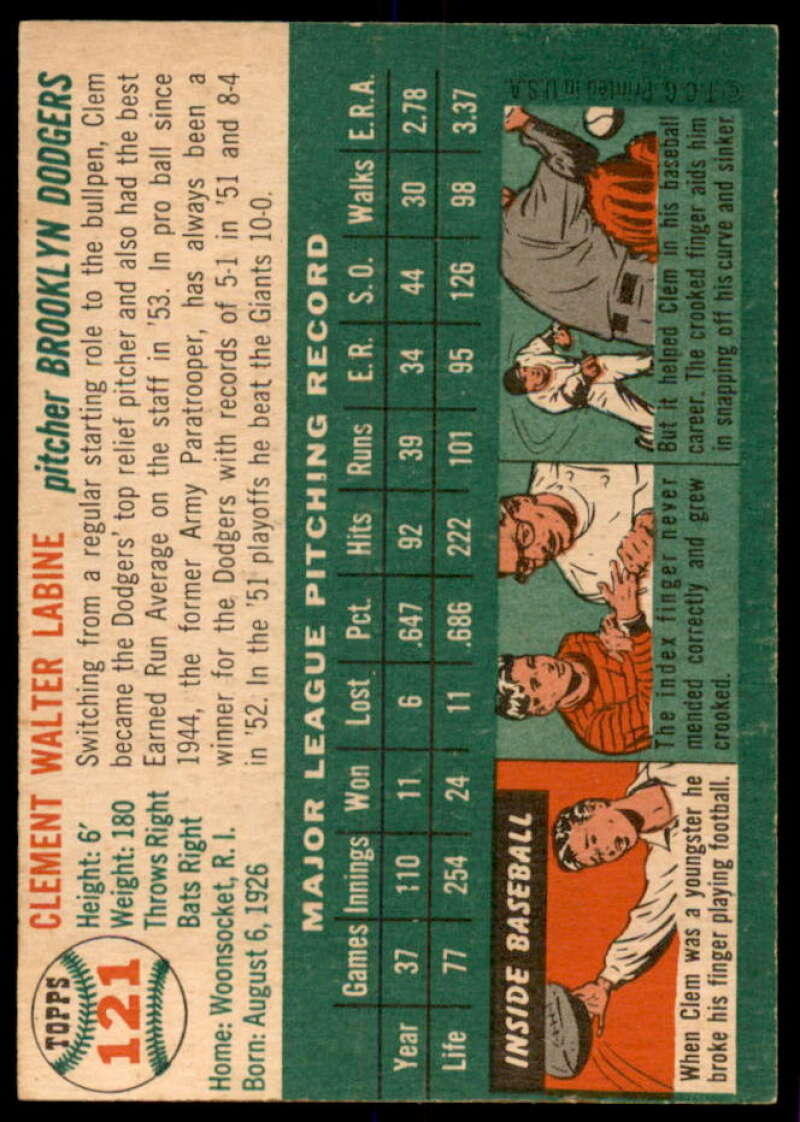 Clem Labine Card 1954 Topps #121  Image 2