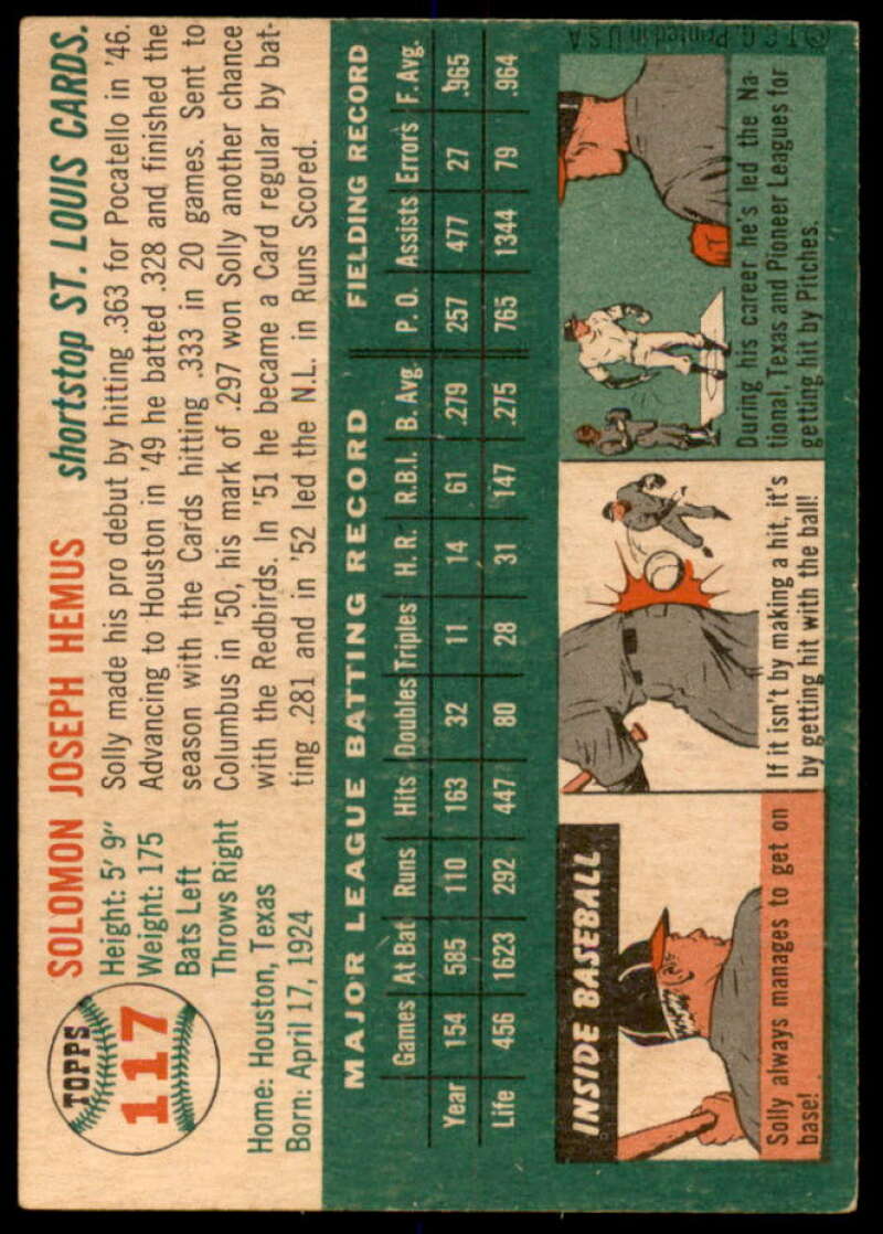 Solly Hemus Card 1954 Topps #117  Image 2