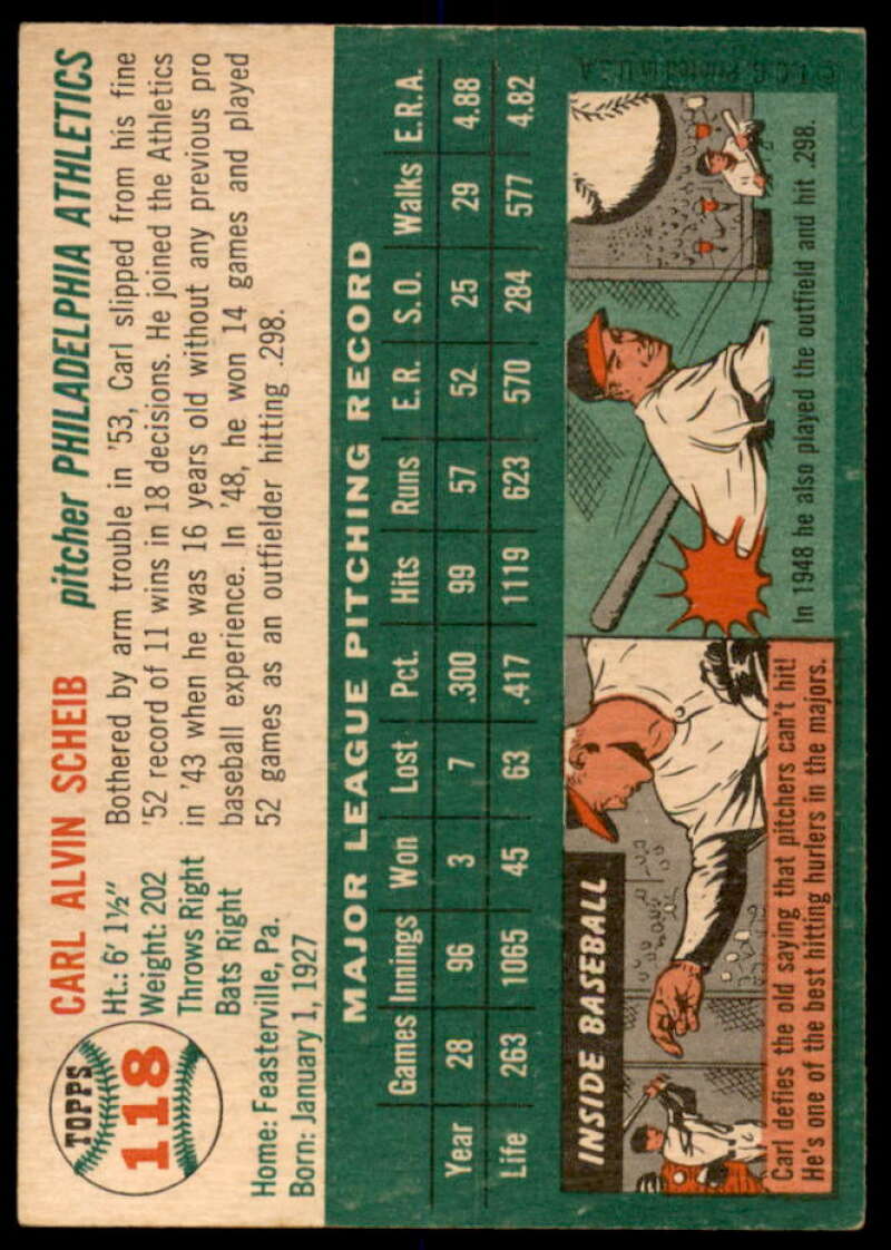 Carl Scheib Card 1954 Topps #118  Image 2