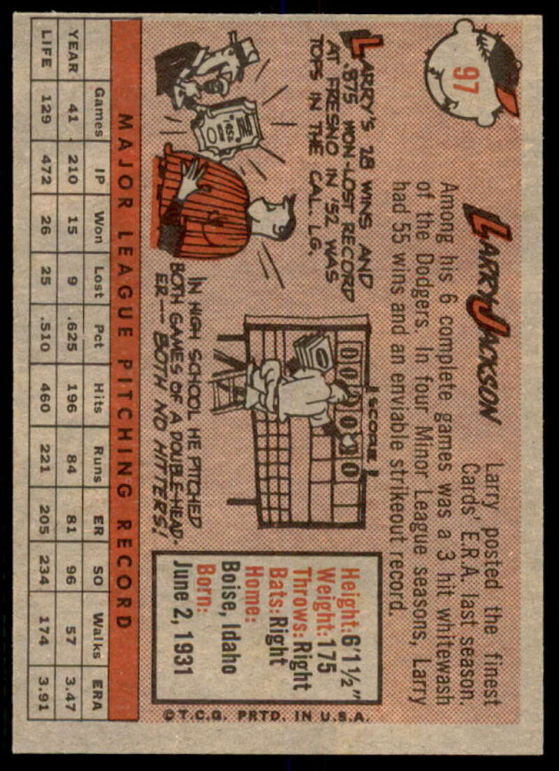 Larry Jackson Card 1958 Topps #97A  Image 2