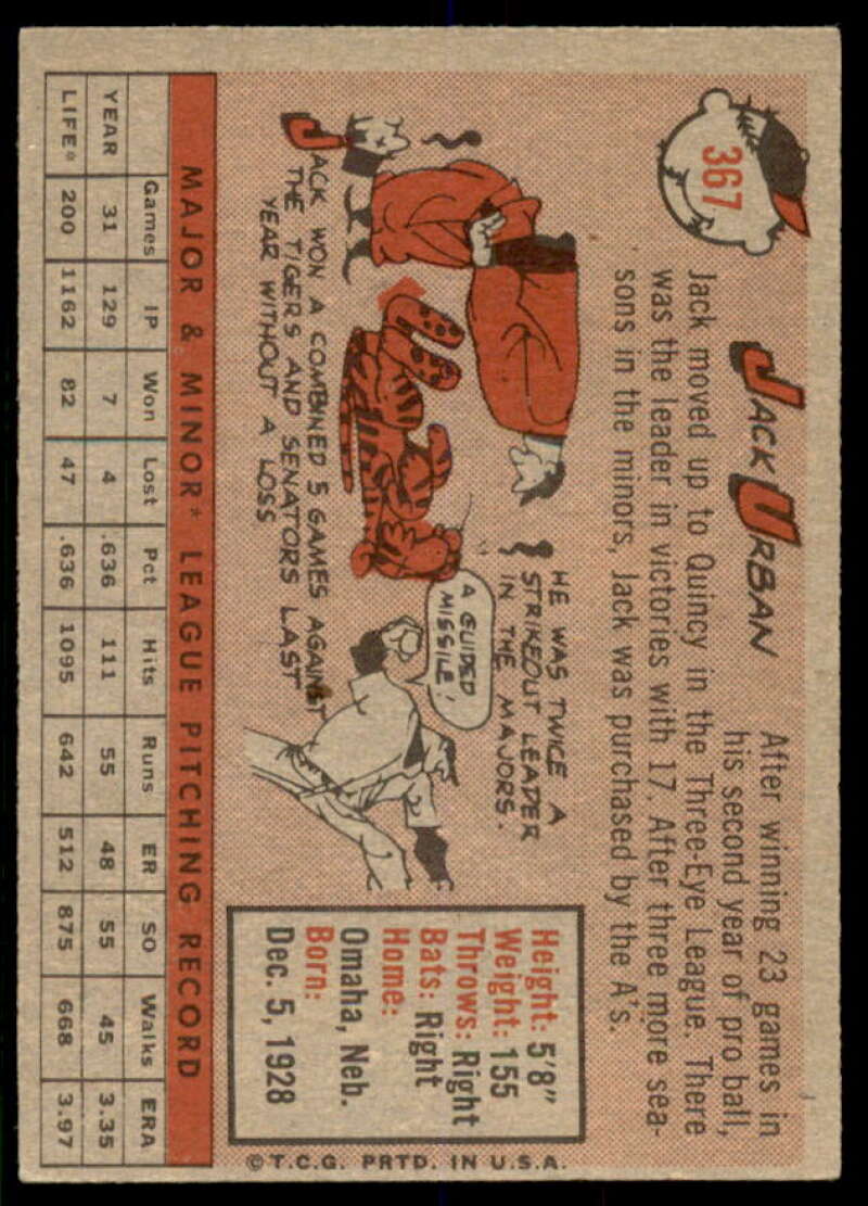 Jack Urban Rookie Card 1958 Topps #367  Image 2