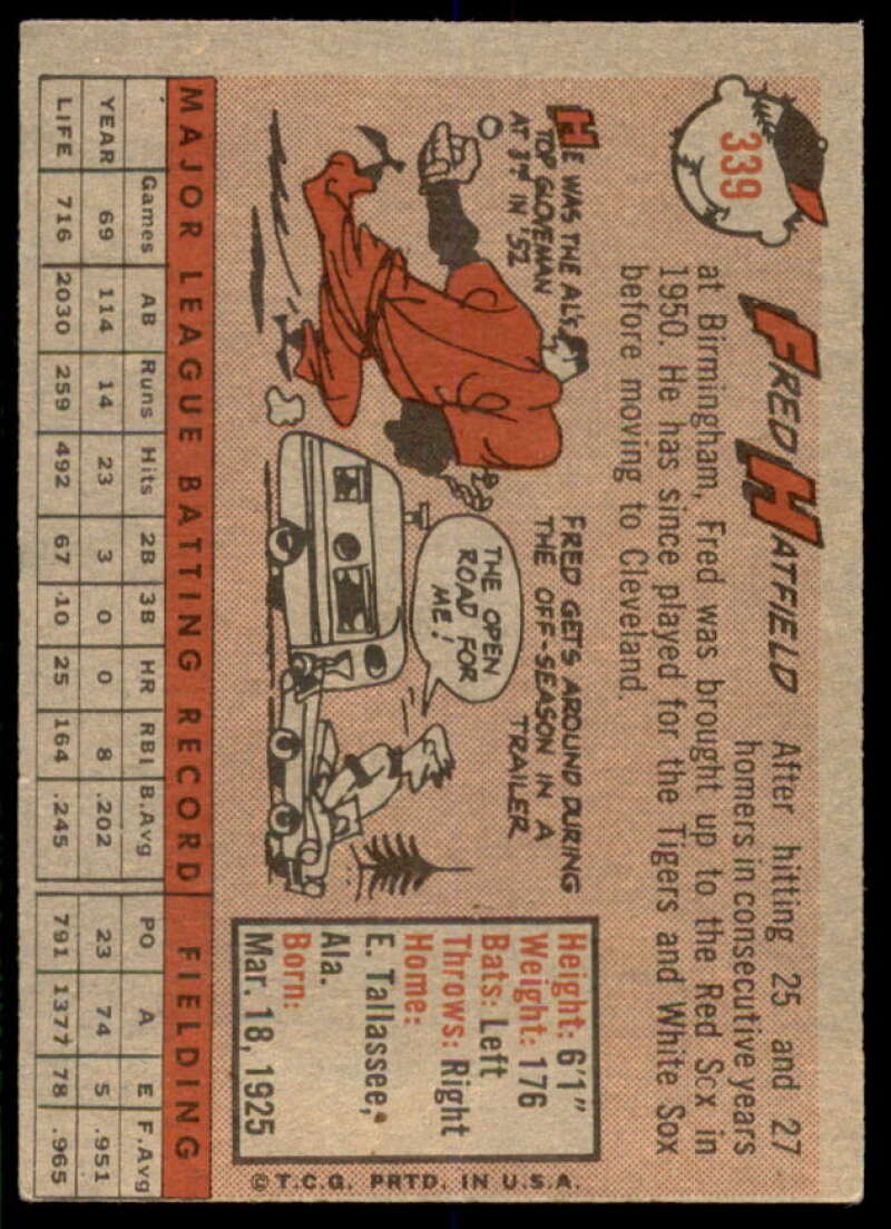 Fred Hatfield Card 1958 Topps #339  Image 2
