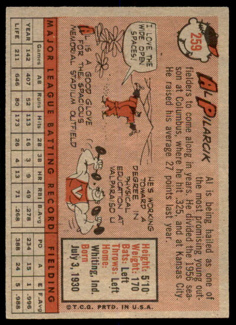 Al Pilarcik Card 1958 Topps #259  Image 2