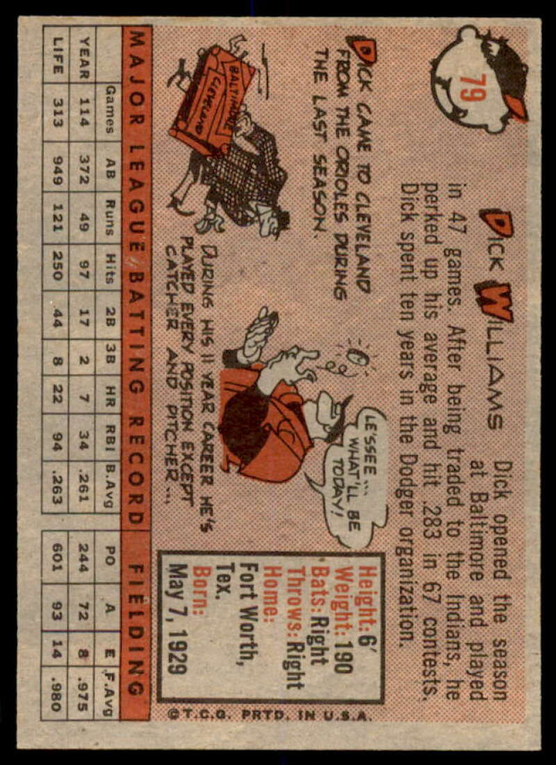 Dick Williams Card 1958 Topps #79A  Image 2