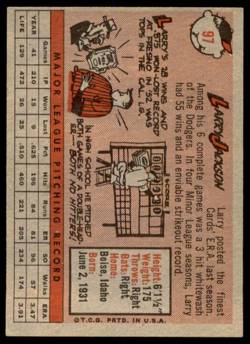 Larry Jackson Card 1958 Topps #97A  Image 2