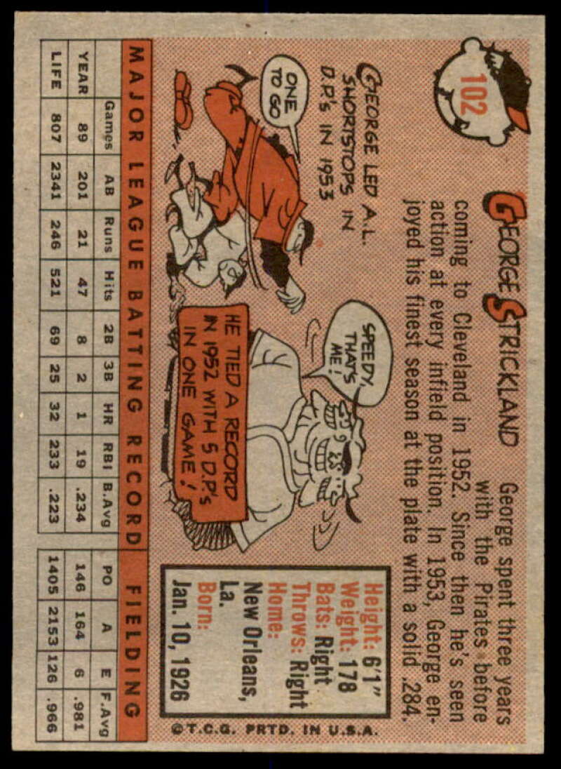 George Strickland Card 1958 Topps #102  Image 2
