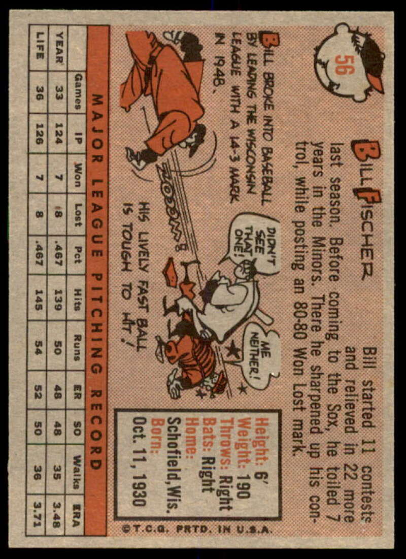 Bill Fischer Rookie Card 1958 Topps #56  Image 2