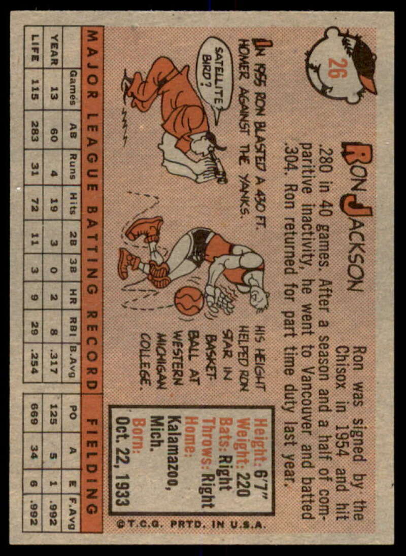 Ron Jackson Card 1958 Topps #26  Image 2