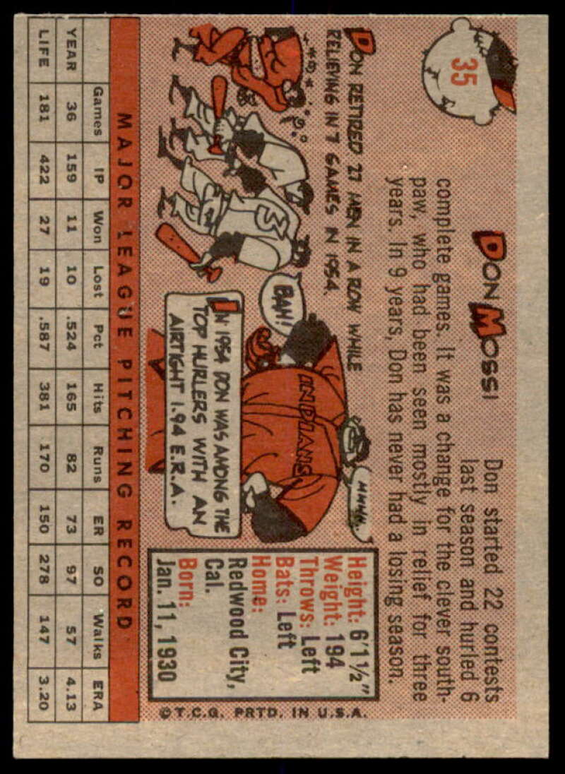 Don Mossi Card 1958 Topps #35A  Image 2