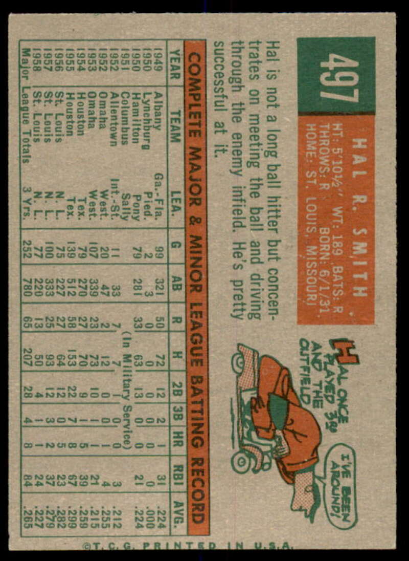 Hal R. Smith Card 1959 Topps #497  Image 2