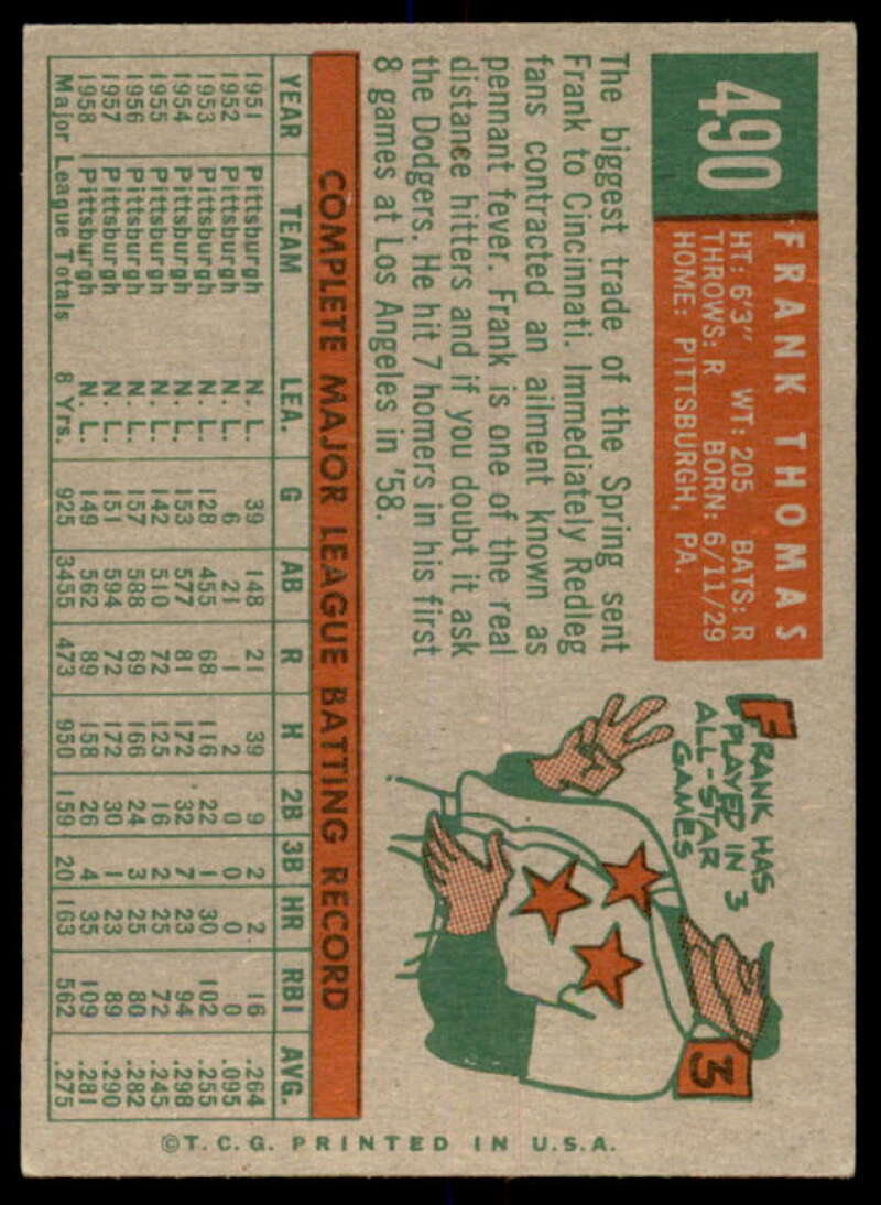 Frank Thomas Card 1959 Topps #490  Image 2