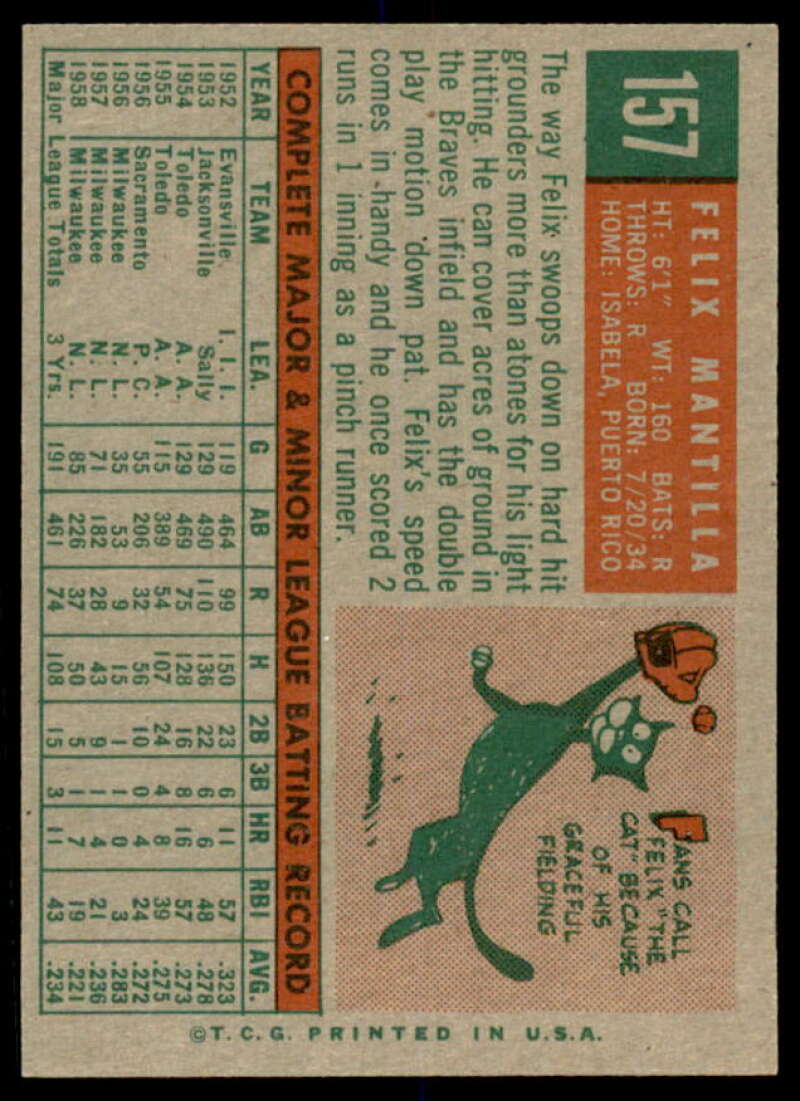 Felix Mantilla Card 1959 Topps #157  Image 2