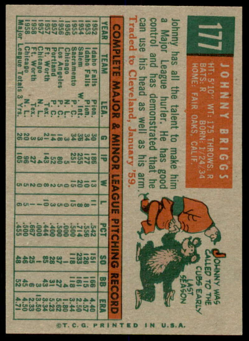 John Briggs Rookie Card 1959 Topps #177  Image 2