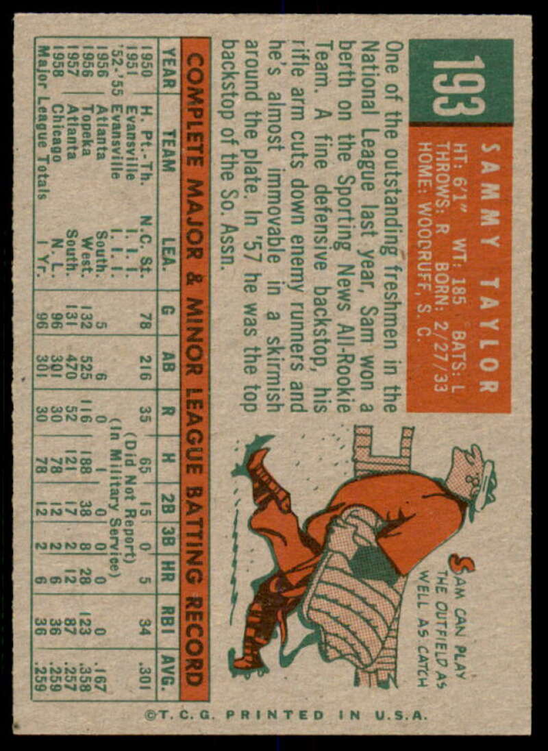 Sammy Taylor Card 1959 Topps #193  Image 2