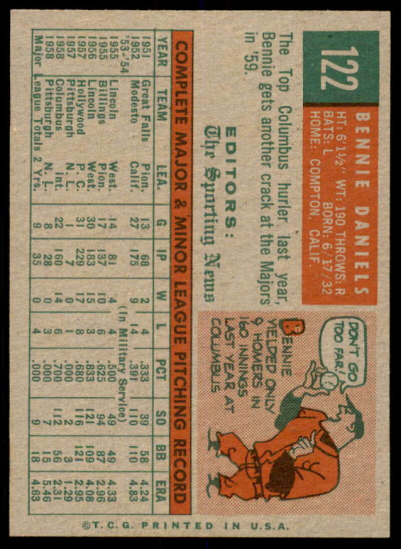 Bennie Daniels RS Rookie Card 1959 Topps #122  Image 2