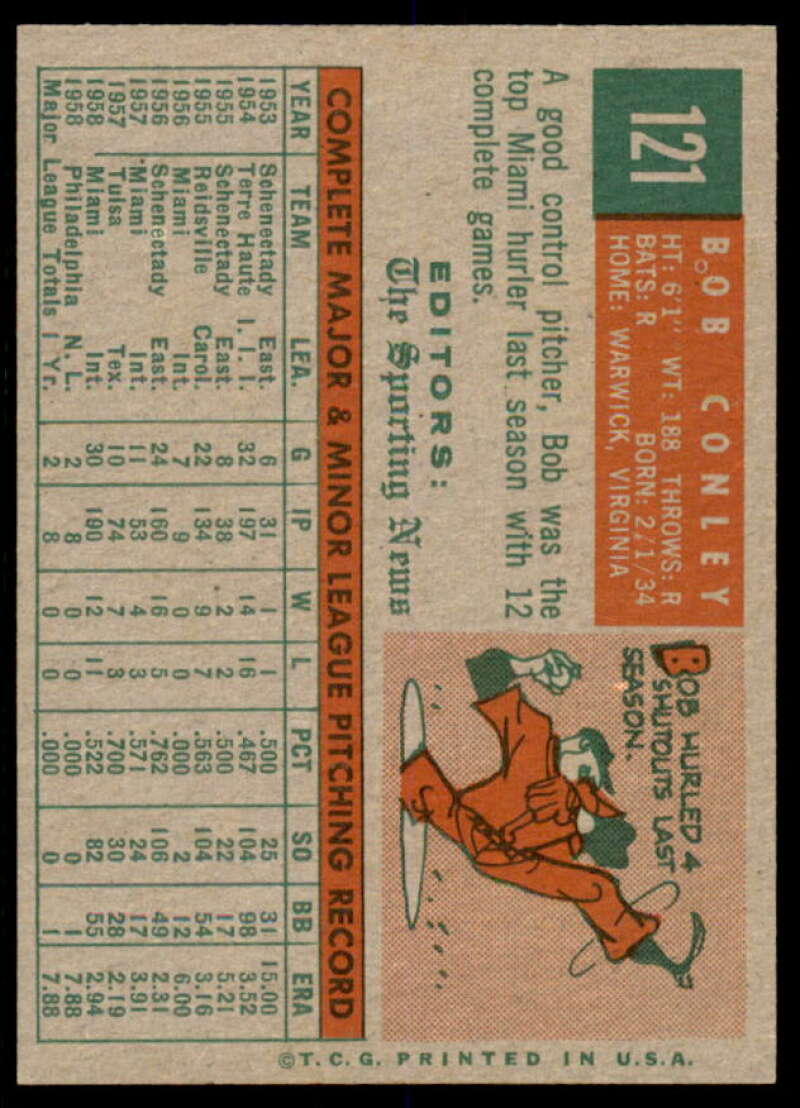 Bob Conley RS Rookie Card 1959 Topps #121  Image 2
